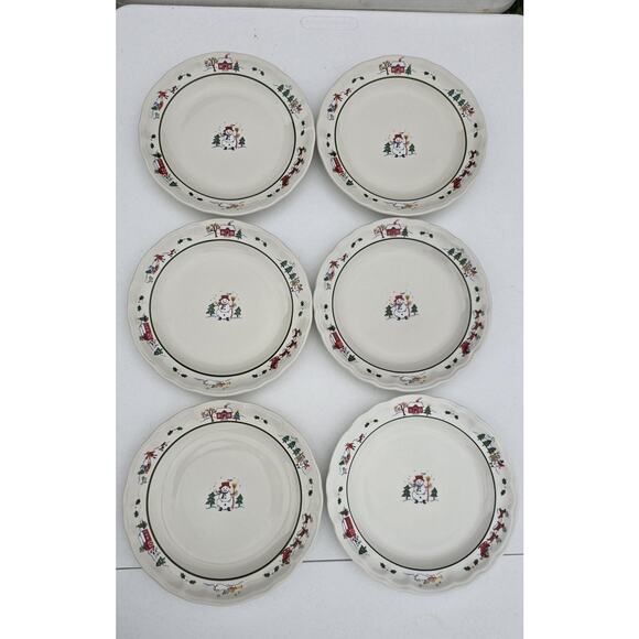 Pfaltzgraff Snow Village Dinner Plates Set of 6 Holiday Christmas Snowman Winter - Picture 1 of 16